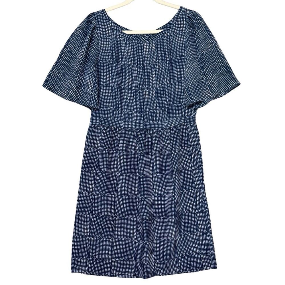 Banana Republic 100% Silk Dress Size 12 Blue Geometric Flutter Sleeve Mini EUC